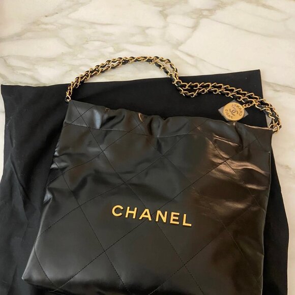 "Chanel Chanel 22 shiny calfskin Chain Shoulder Bag Black Gold Metal Fitting Pro - Picture 6 of 7